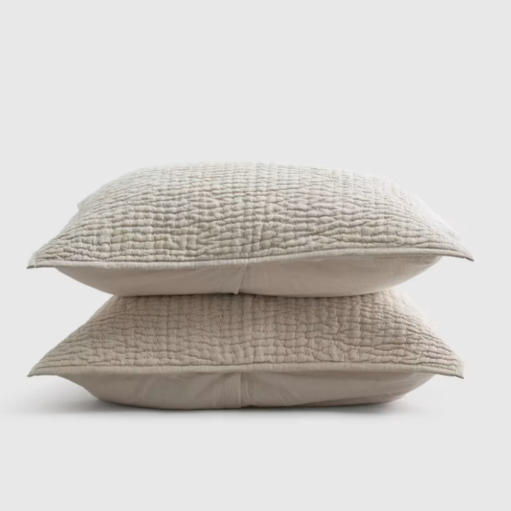 NWOT QUINCE European Linen Cotton Stitch Sham Set King Natural 0848